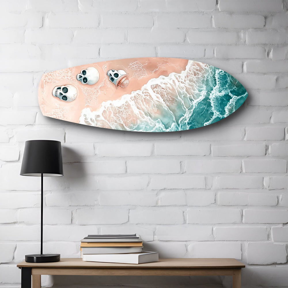 Skulls on Pink Sand Beach Glass Wall Art.