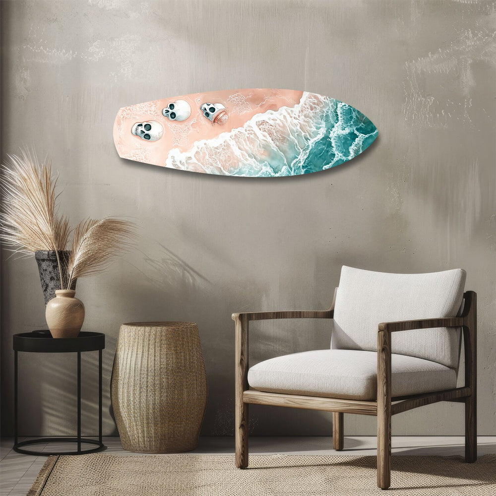 Skulls on Pink Sand Beach Glass Wall Art.