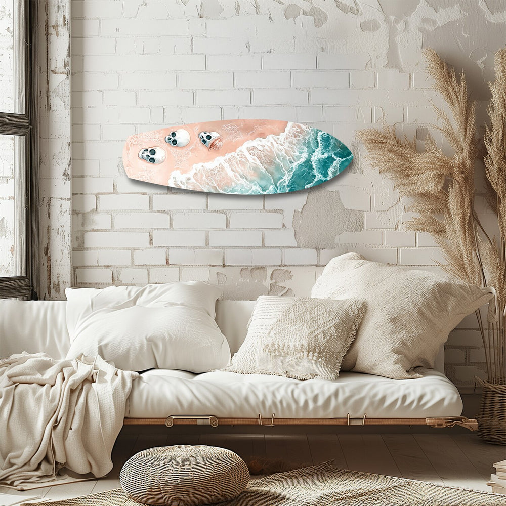 Skulls on Pink Sand Beach Glass Wall Art.