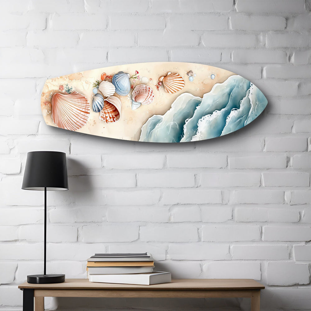 Seashells on Sandy Shore Glass Wall Art.