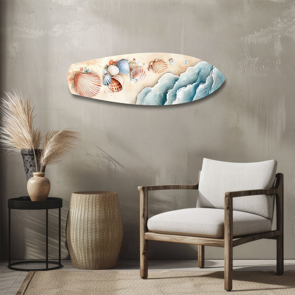 Seashells on Sandy Shore Glass Wall Art.