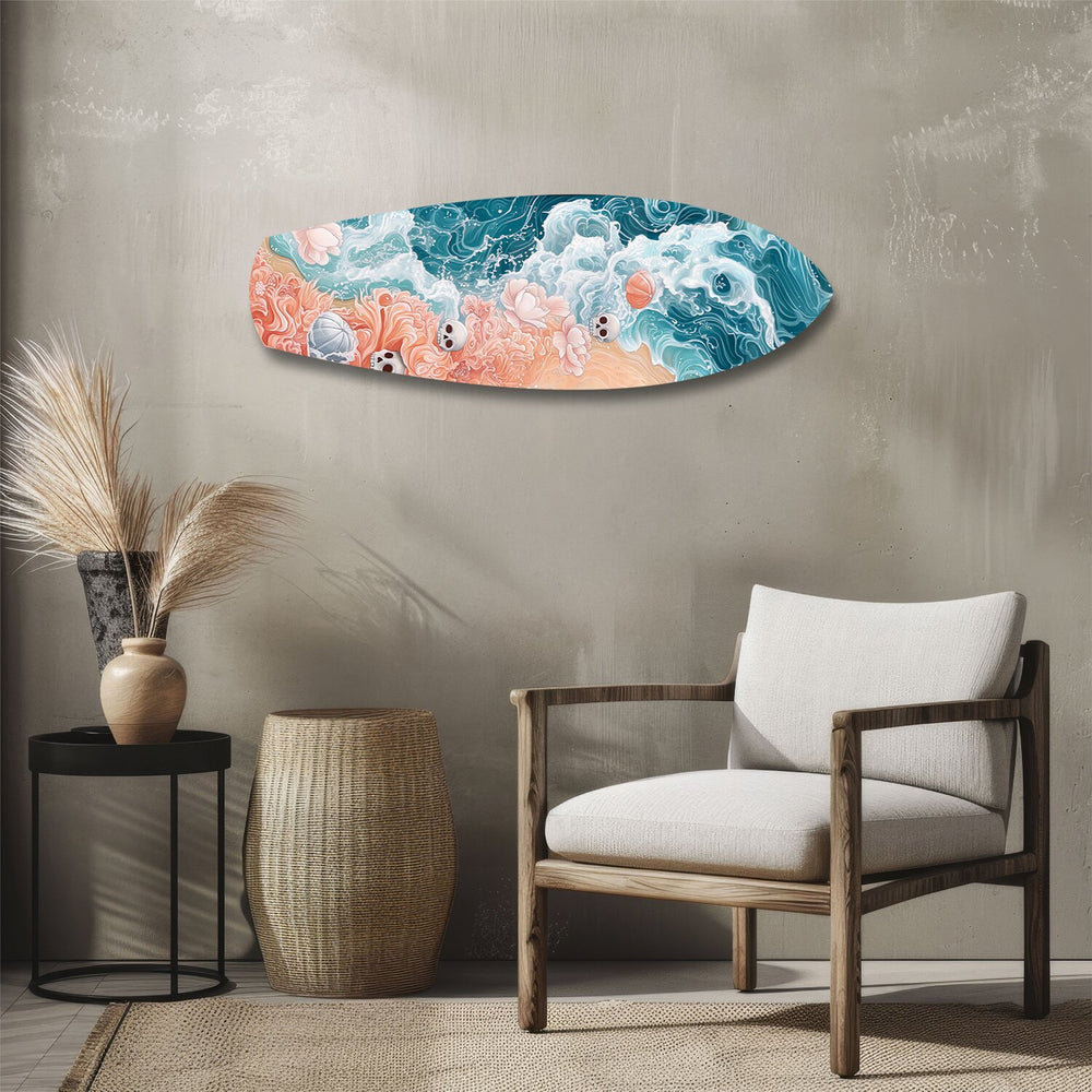 Skulls and Roses Ocean Waves Glass Wall Art.