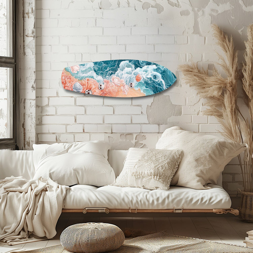 Skulls and Roses Ocean Waves Glass Wall Art.