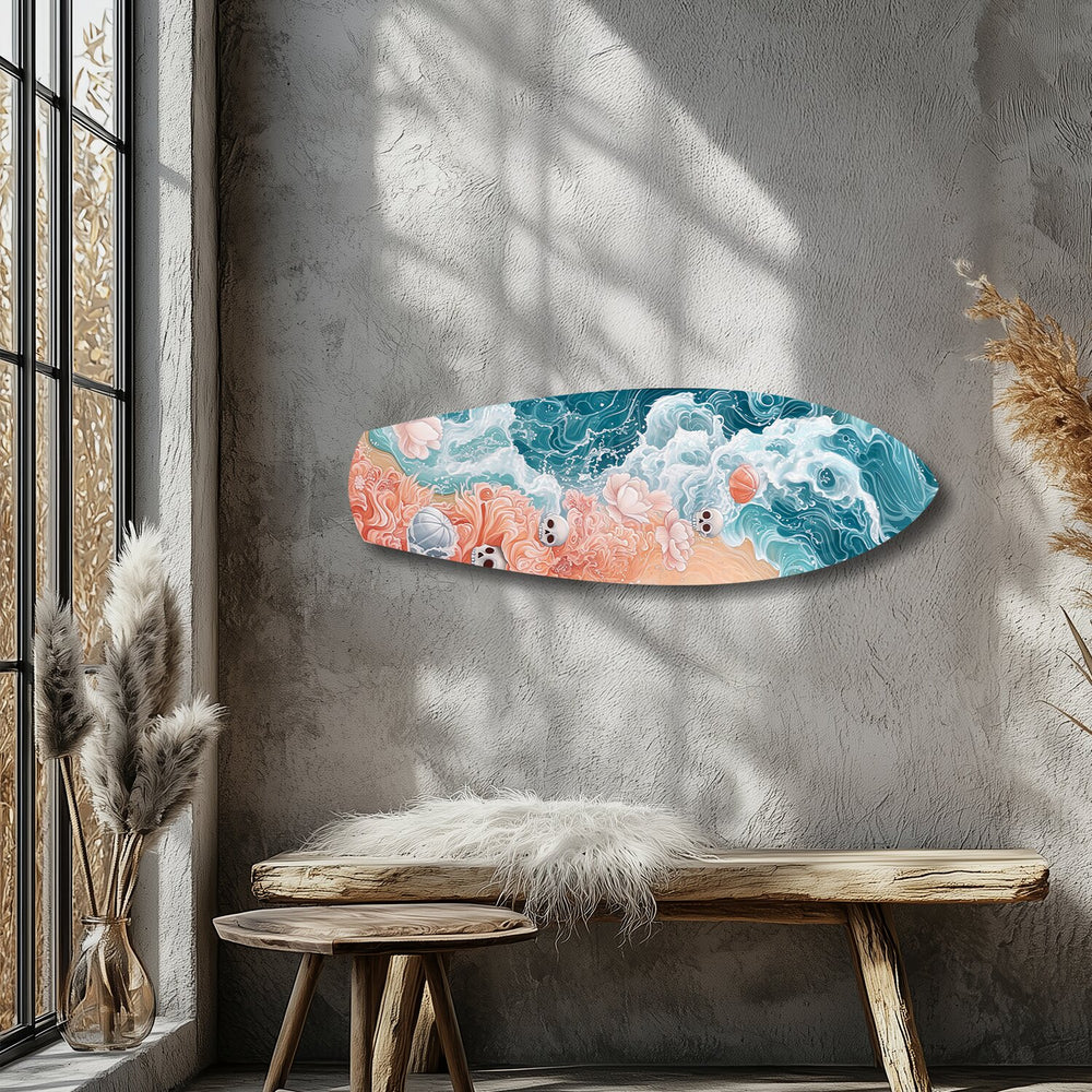 Skulls and Roses Ocean Waves Glass Wall Art.