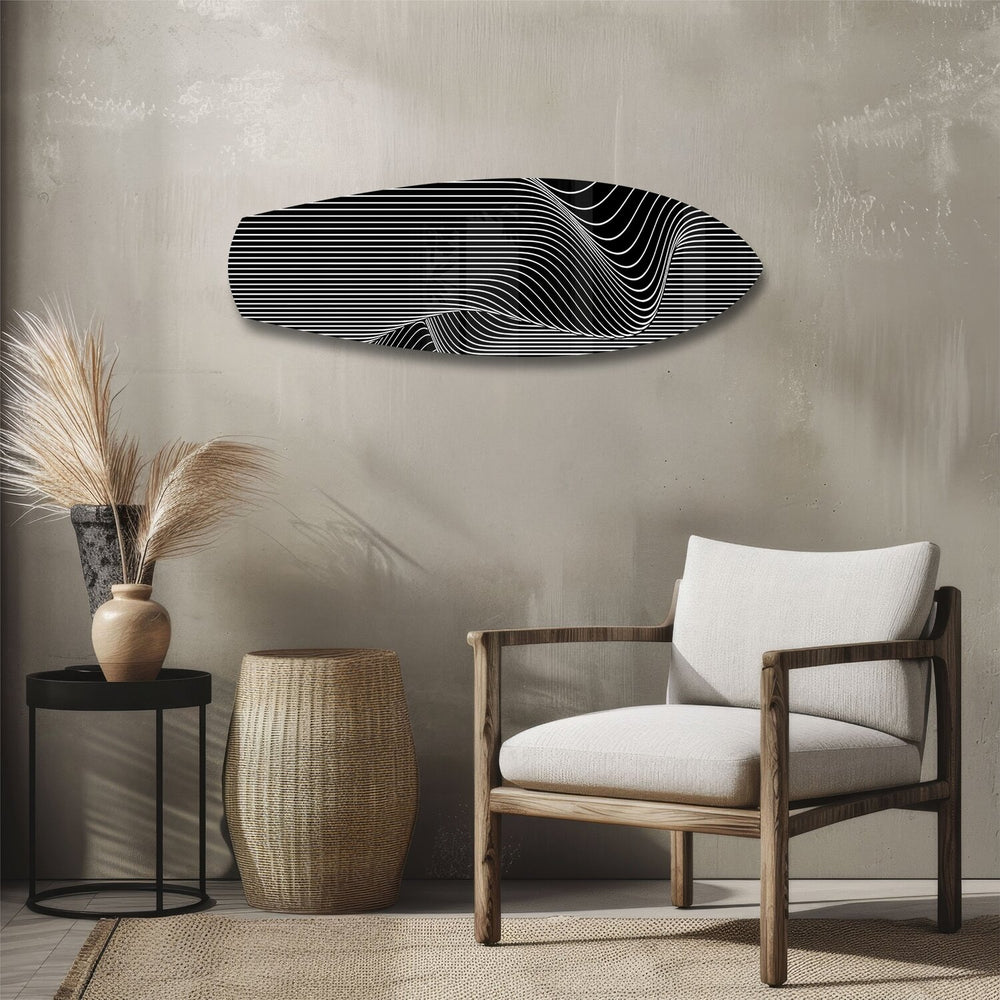 Black and White Op Art Stripes Glass Wall Art.