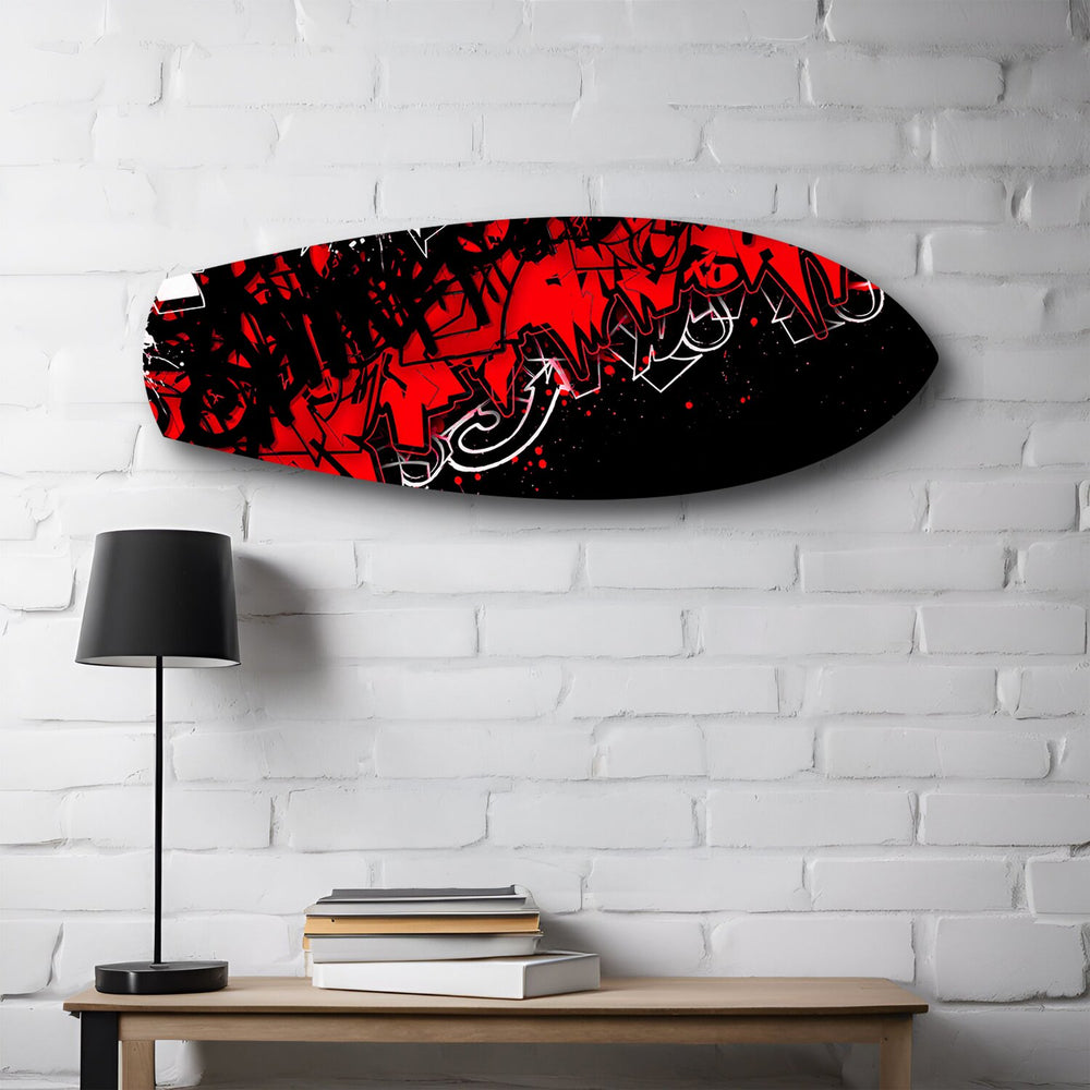 Red and Black Street Graffiti Glass Wall Art.