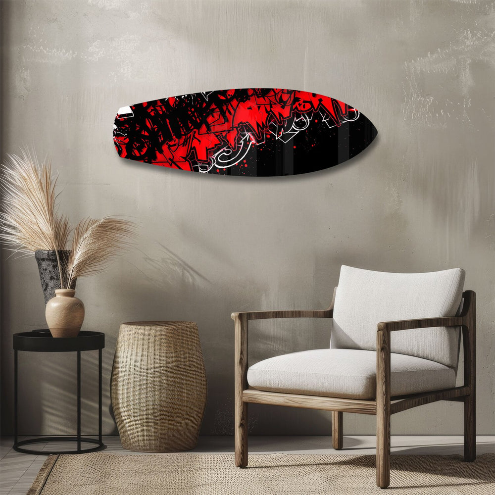 Red and Black Street Graffiti Glass Wall Art.