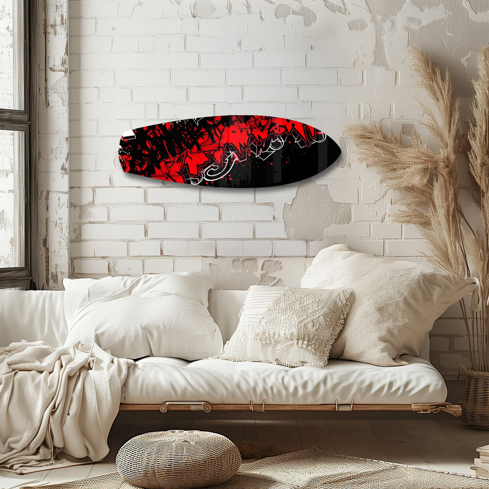 Red and Black Street Graffiti Glass Wall Art.
