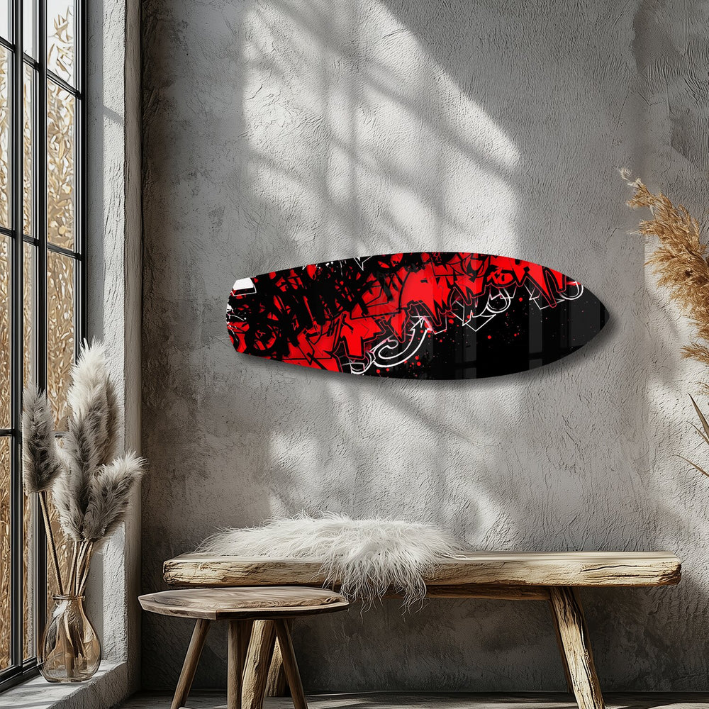 Red and Black Street Graffiti Glass Wall Art.
