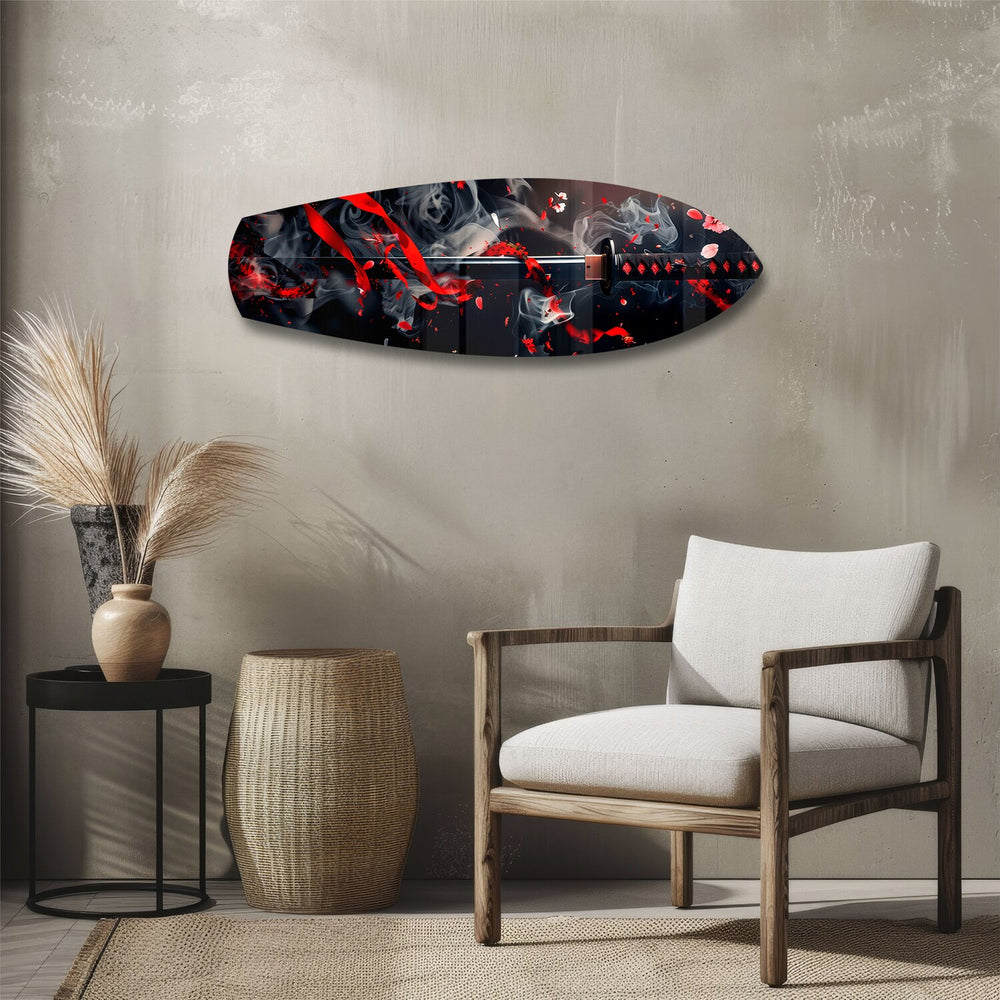 Samurai Katana with Cherry Blossoms Glass Wall Art.