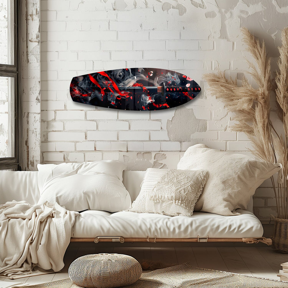 Samurai Katana with Cherry Blossoms Glass Wall Art.