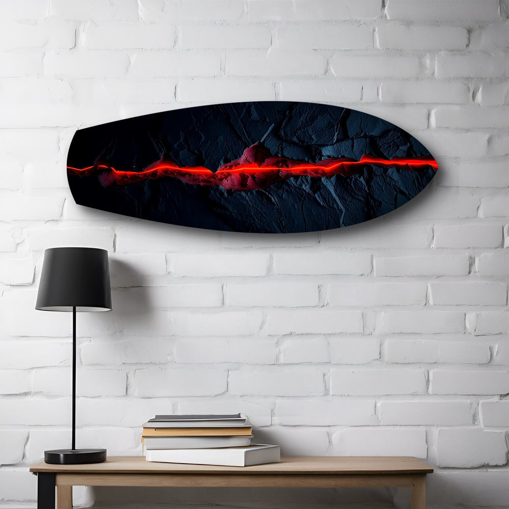 Glowing Lava Crack on Black Stone Glass Wall Art.