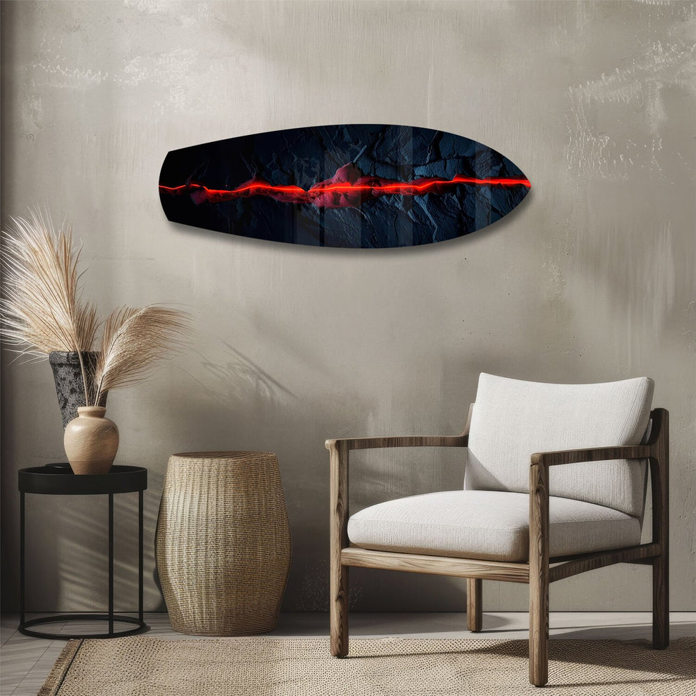 Glowing Lava Crack on Black Stone Glass Wall Art.