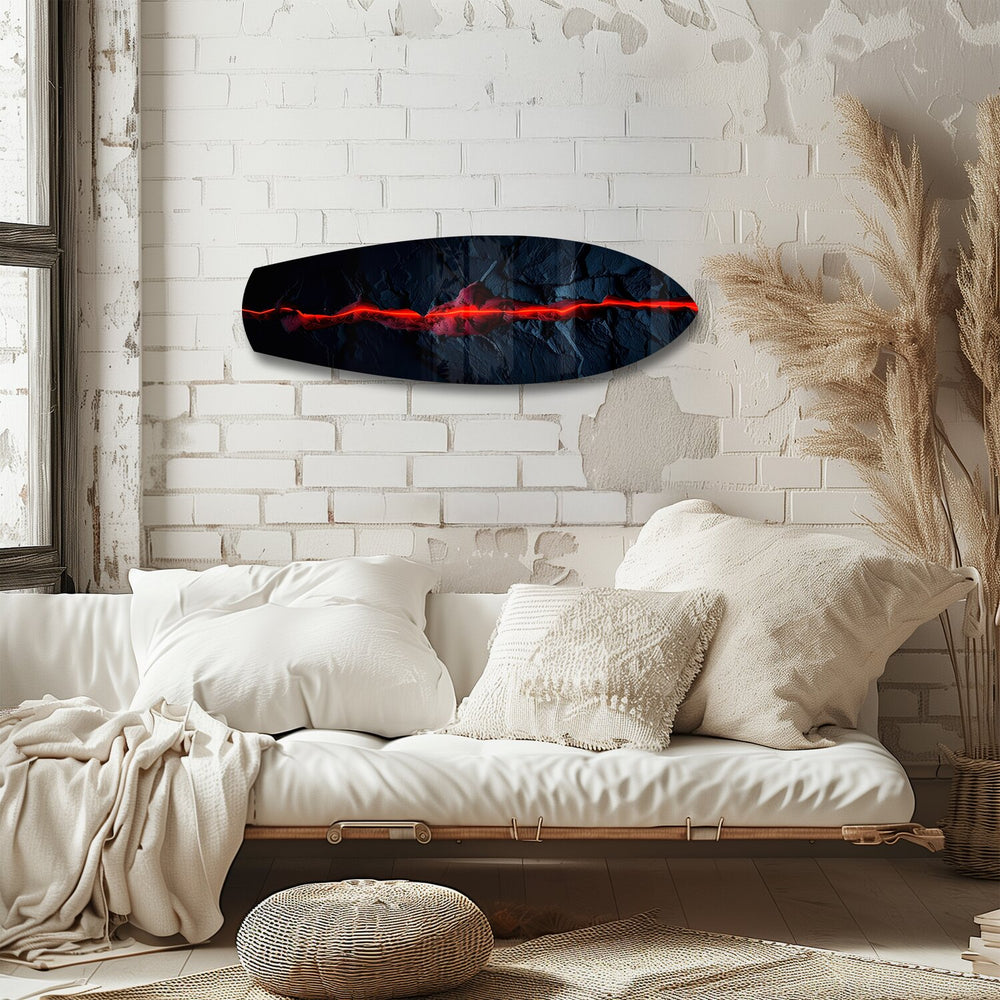 Glowing Lava Crack on Black Stone Glass Wall Art.