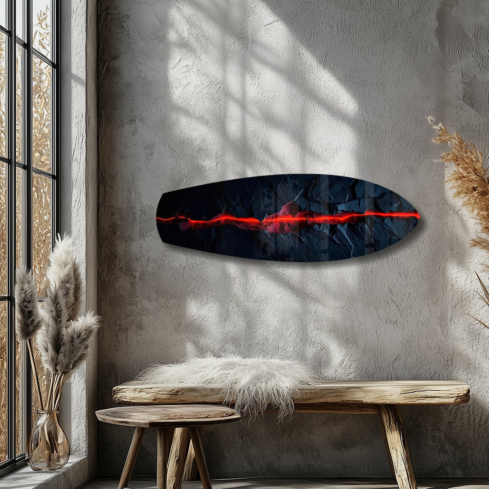 Glowing Lava Crack on Black Stone Glass Wall Art.