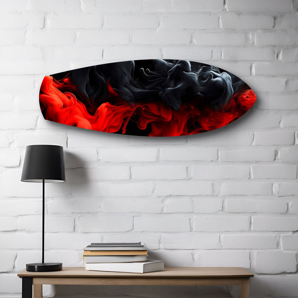 Red and Black Smoke Abstract Glass Wall Art.