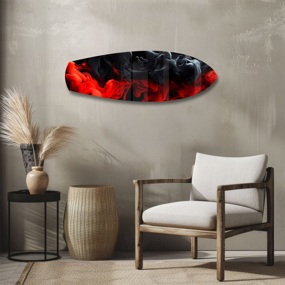 Red and Black Smoke Abstract Glass Wall Art.
