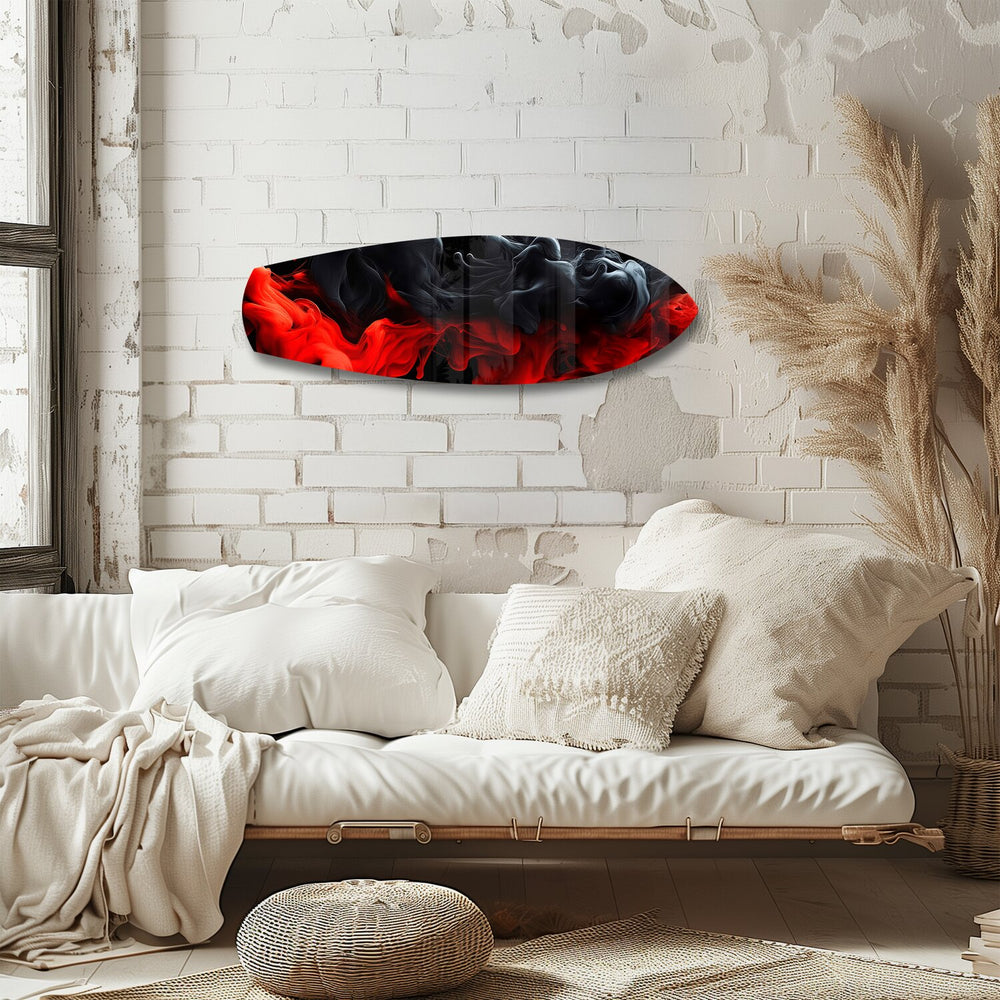 Red and Black Smoke Abstract Glass Wall Art.