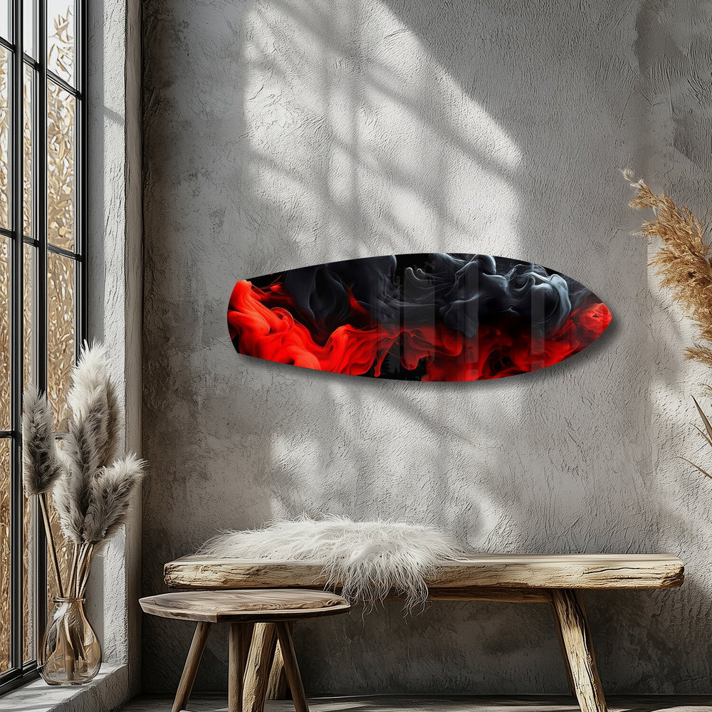 Red and Black Smoke Abstract Glass Wall Art.