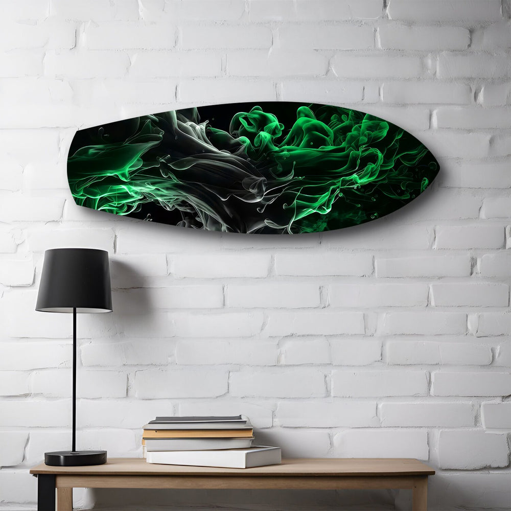 Green Smoke Abstract Glass Wall Art.