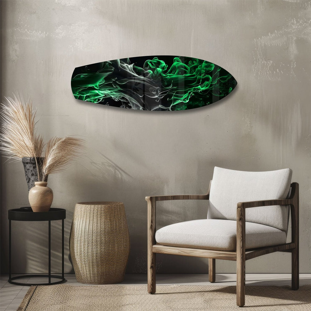 Green Smoke Abstract Glass Wall Art.