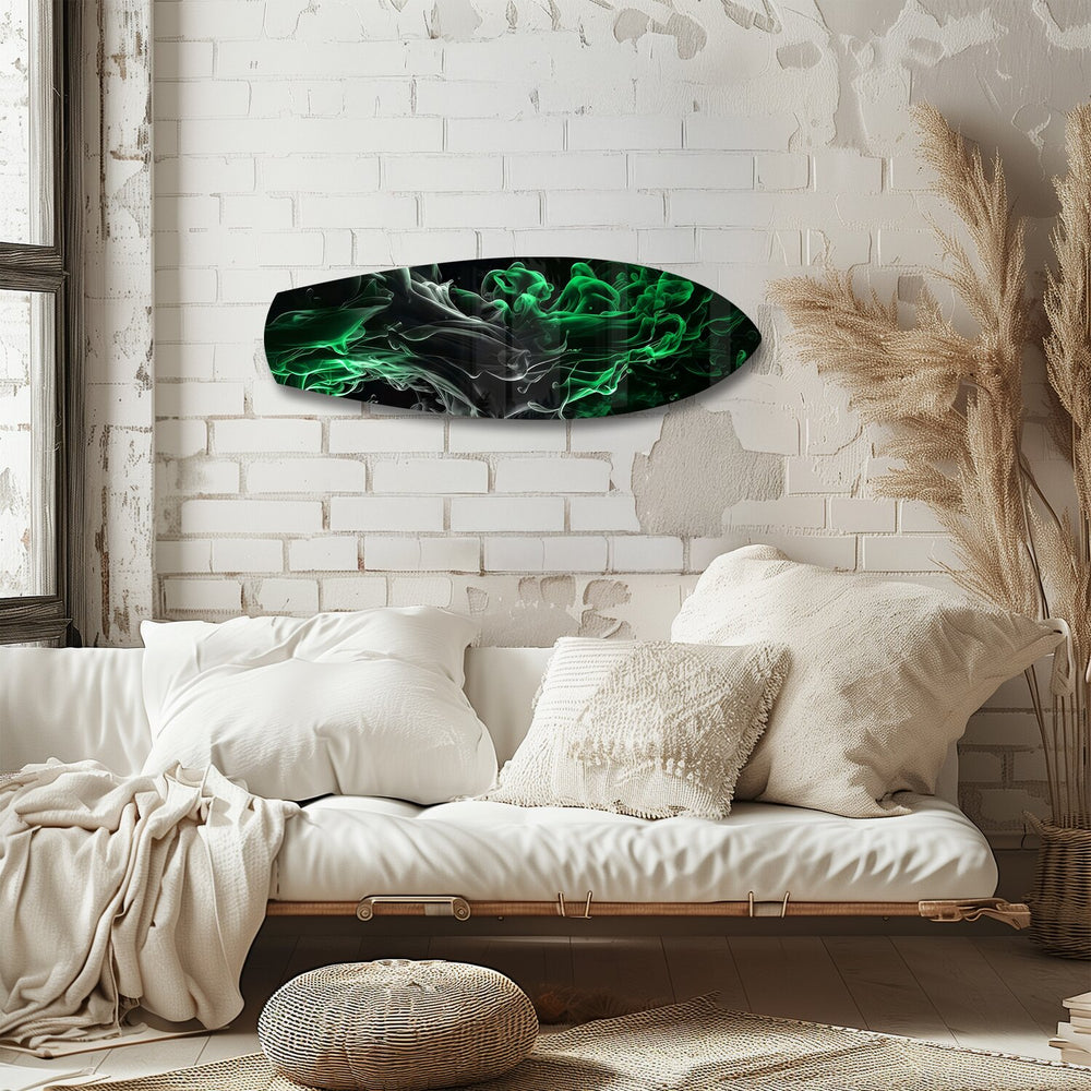 Green Smoke Abstract Glass Wall Art.