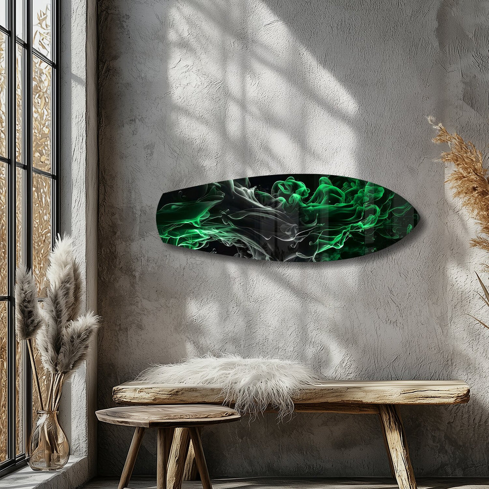Green Smoke Abstract Glass Wall Art.
