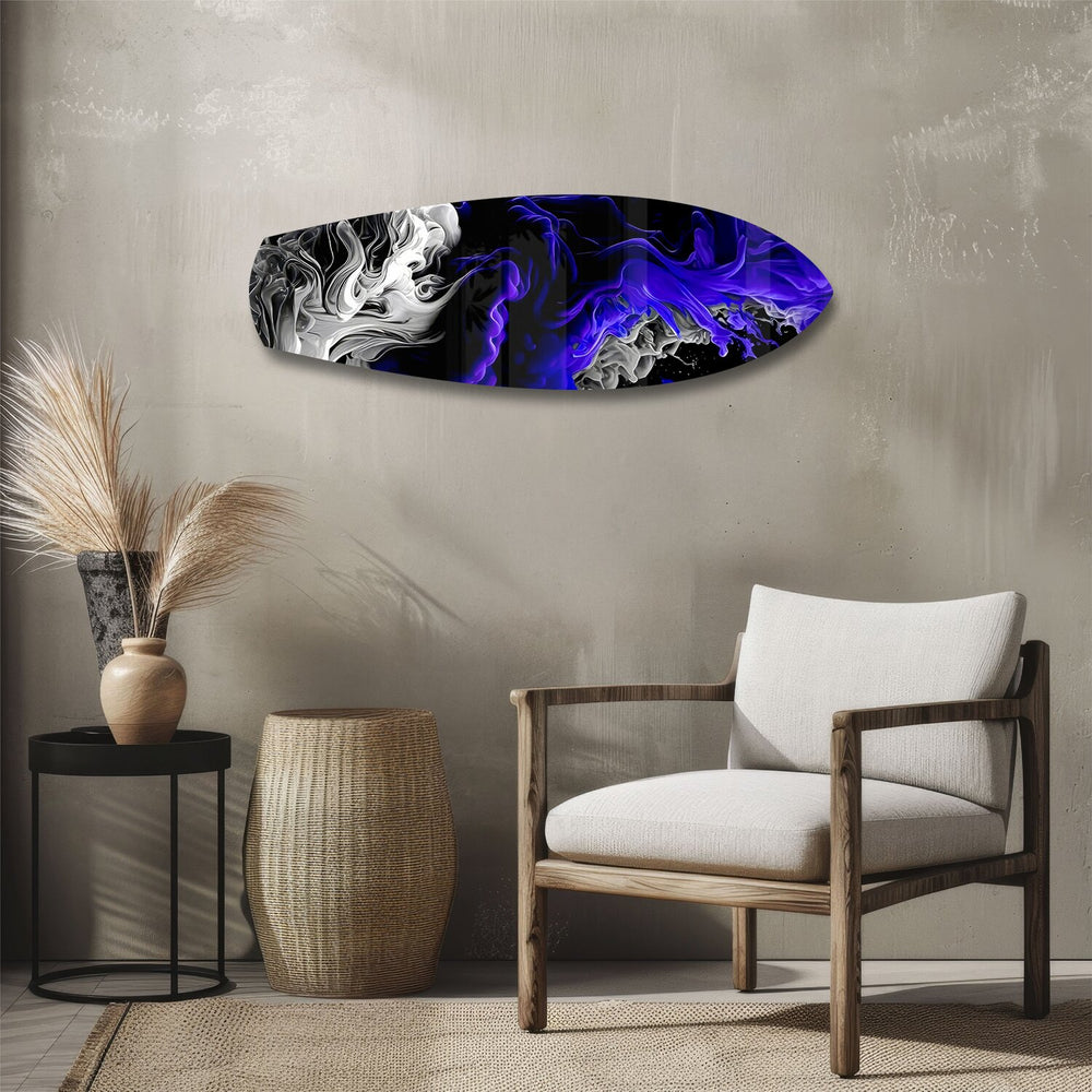 Purple Ink Flow Abstract Glass Wall Art.