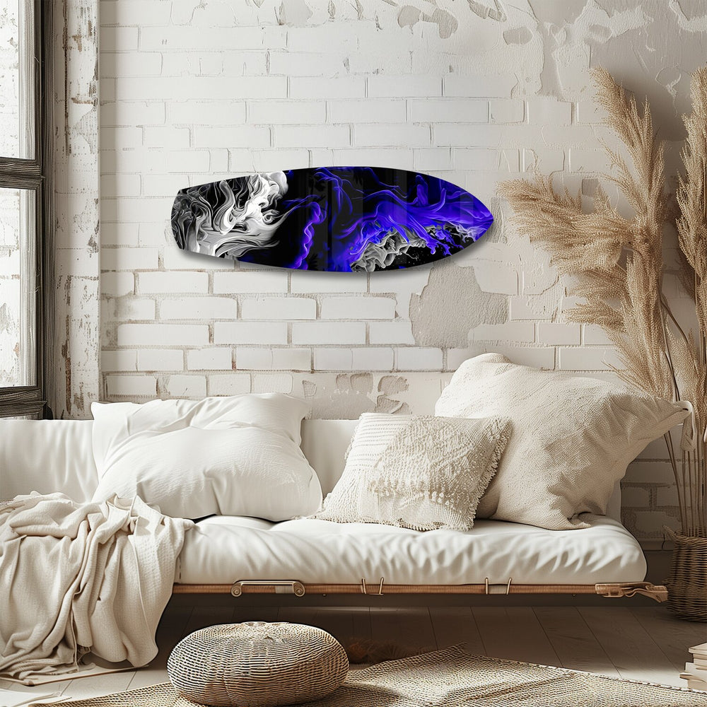 Purple Ink Flow Abstract Glass Wall Art.