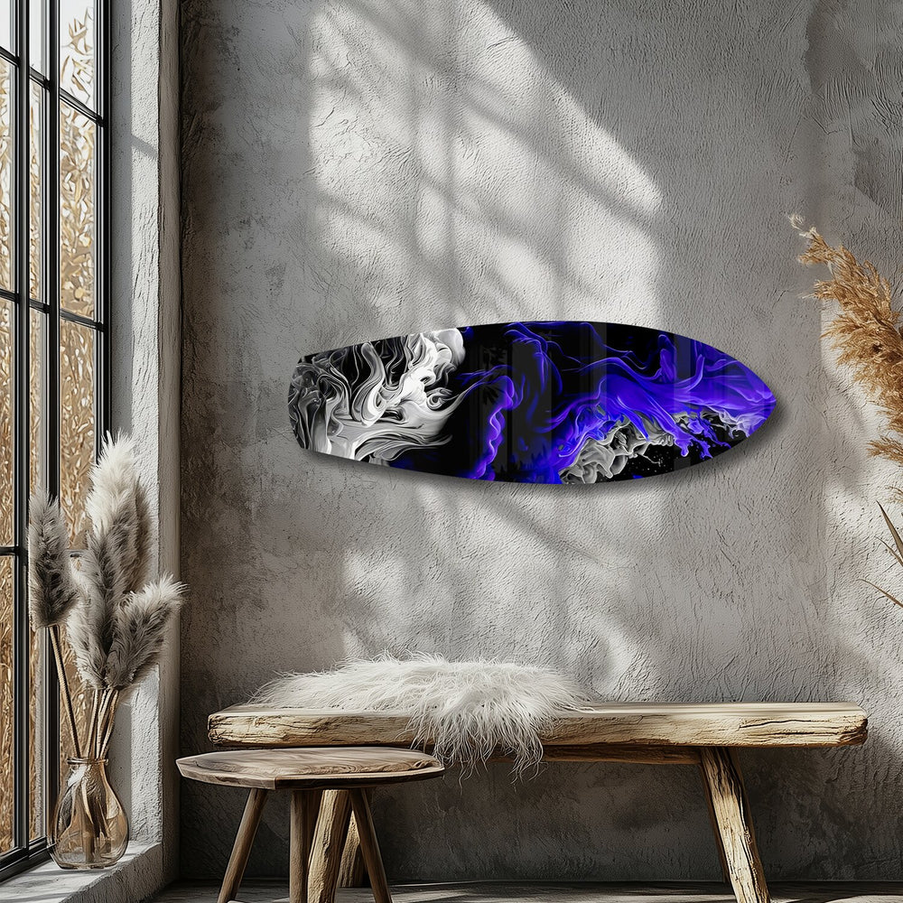 Purple Ink Flow Abstract Glass Wall Art.