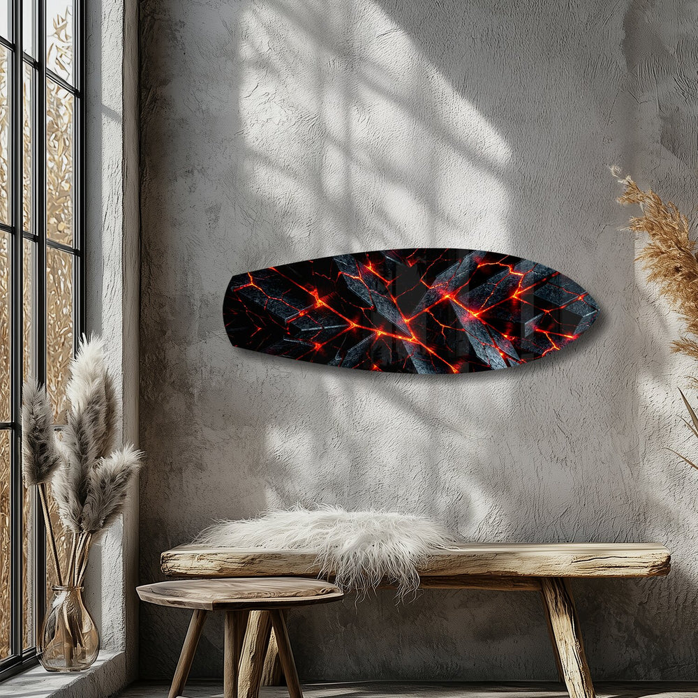 Molten Lava Cracked Stone Glass Wall Art.