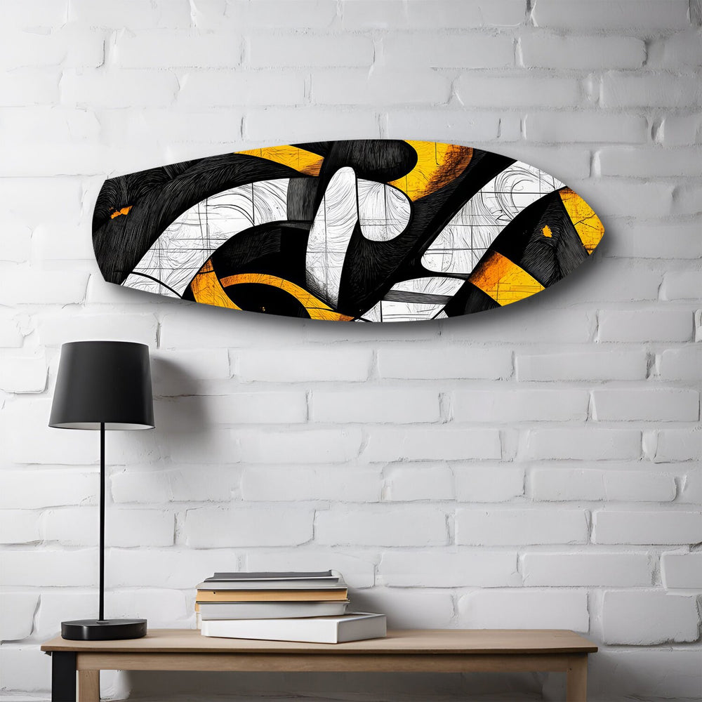 Yellow Black Abstract Graffiti Glass Wall Art.