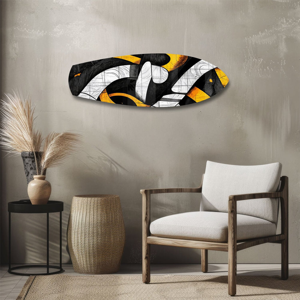 Yellow Black Abstract Graffiti Glass Wall Art.