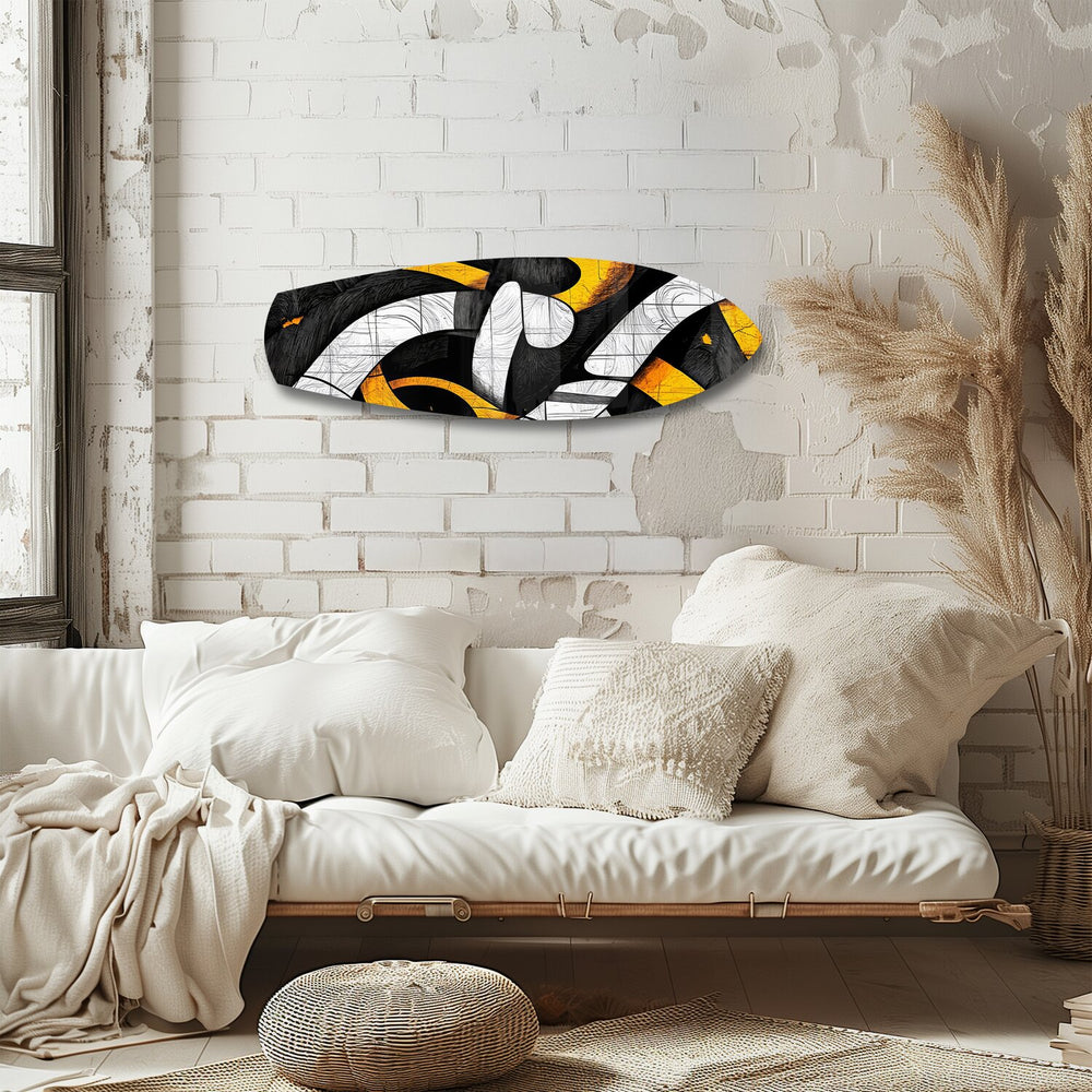 Yellow Black Abstract Graffiti Glass Wall Art.