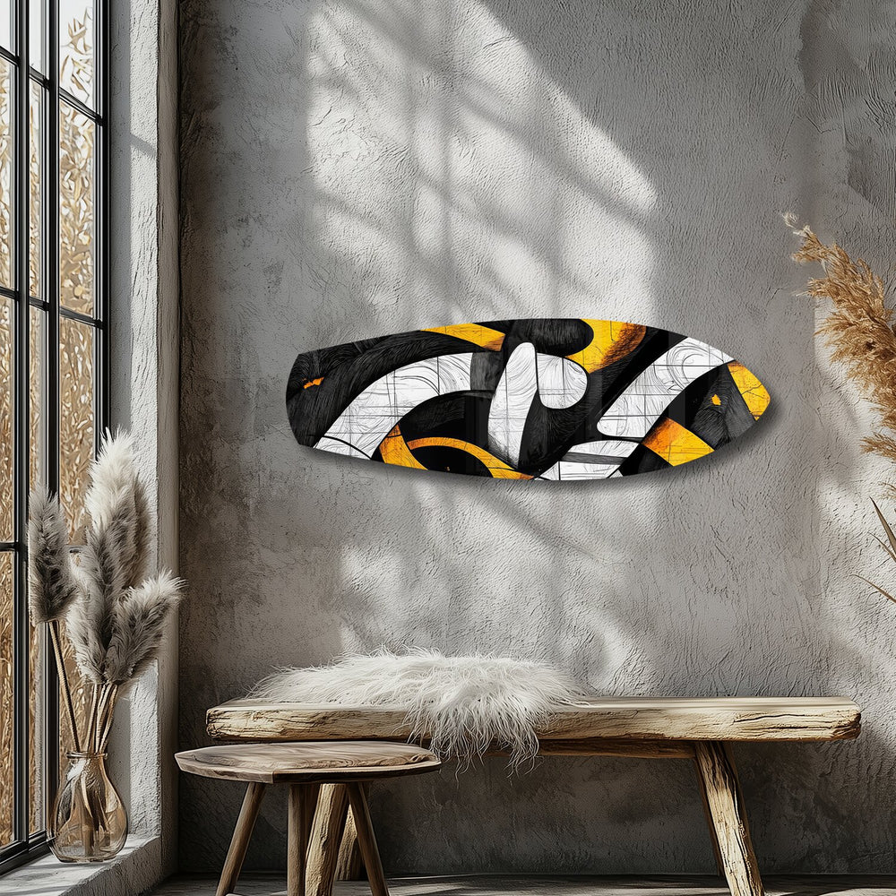 Yellow Black Abstract Graffiti Glass Wall Art.