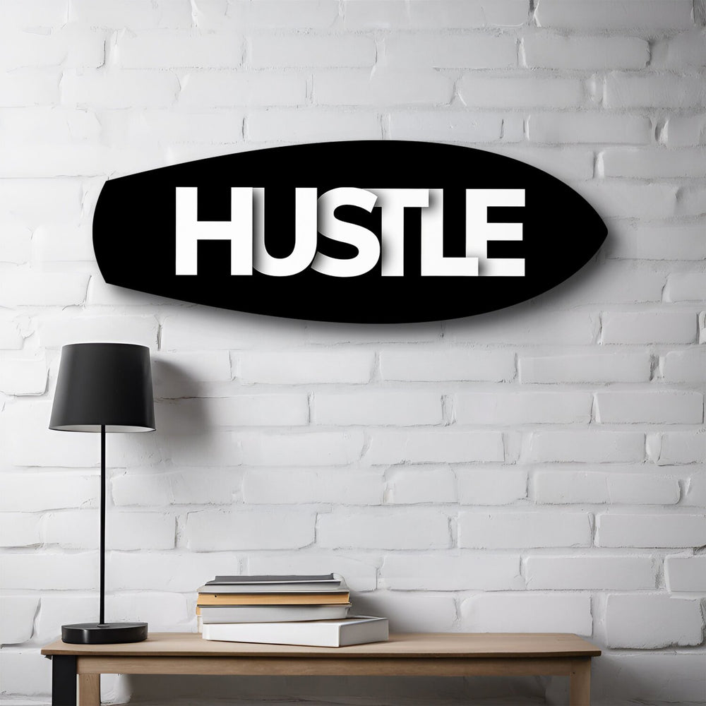 Hustle Typography Motivational Glass Wall Art.