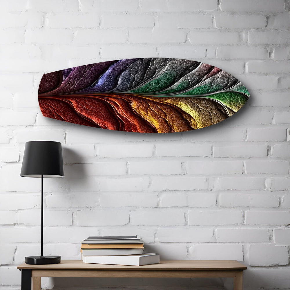 Rainbow Textured Leaf Abstract Glass Wall Art.