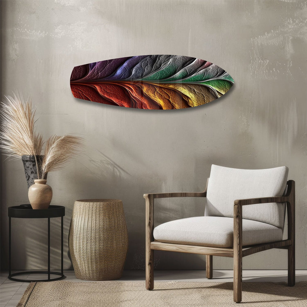 Rainbow Textured Leaf Abstract Glass Wall Art.