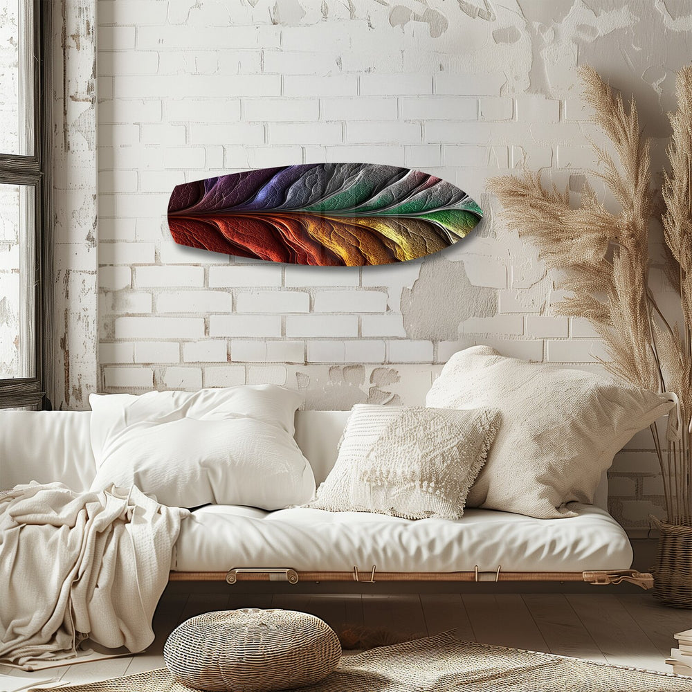 Rainbow Textured Leaf Abstract Glass Wall Art.
