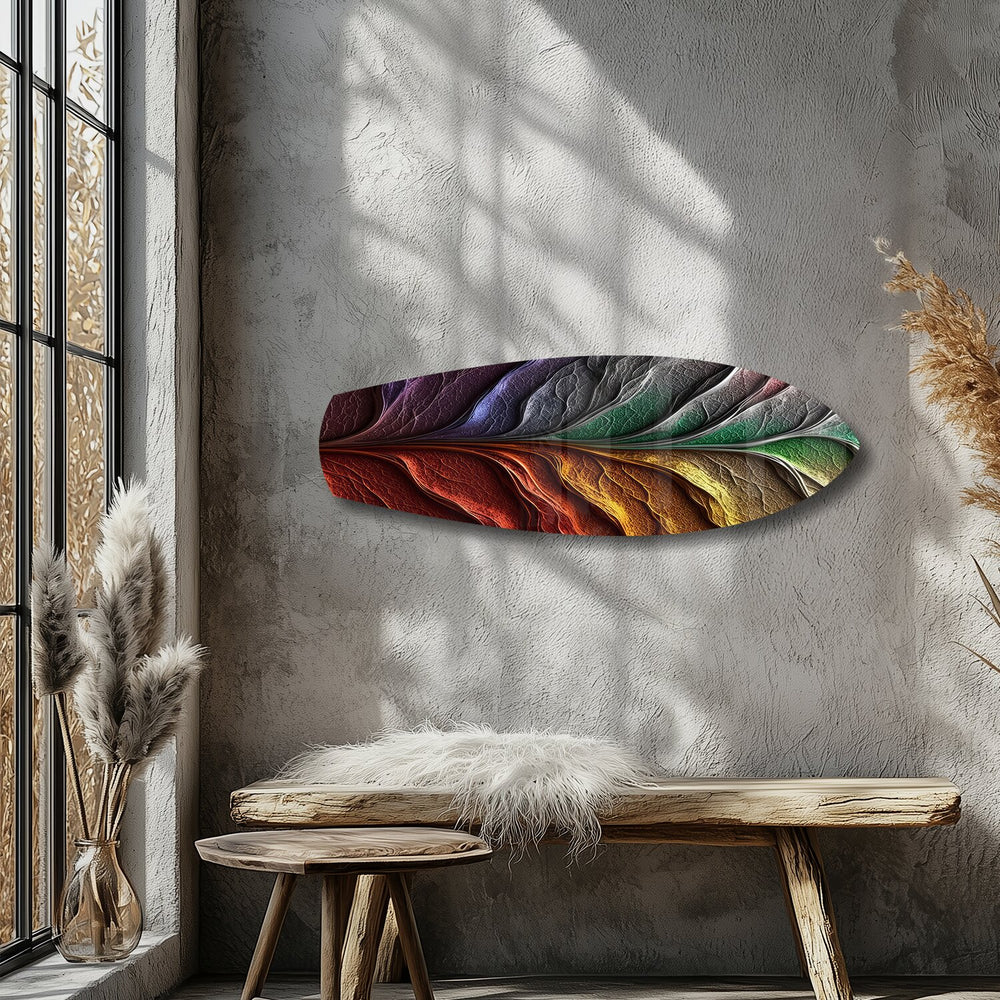 Rainbow Textured Leaf Abstract Glass Wall Art.