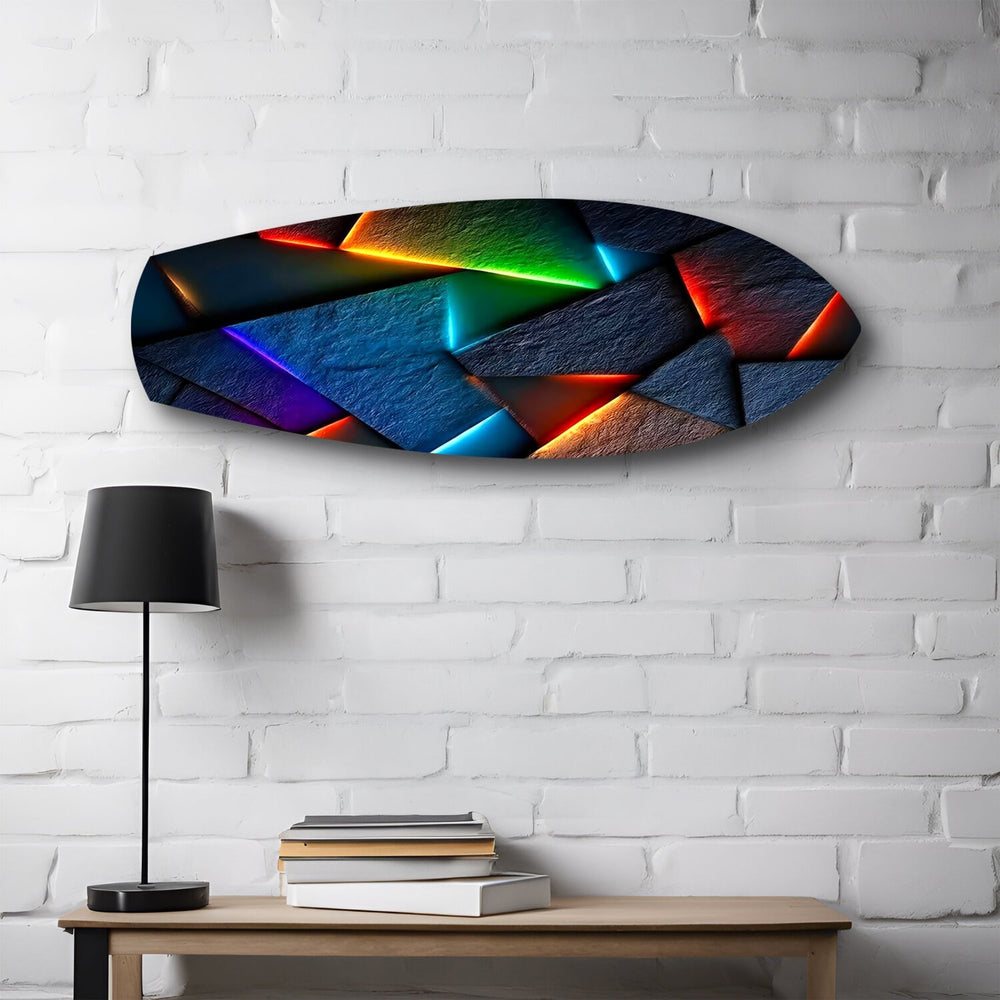 Neon Geometric Stone Abstract Glass Wall Art.