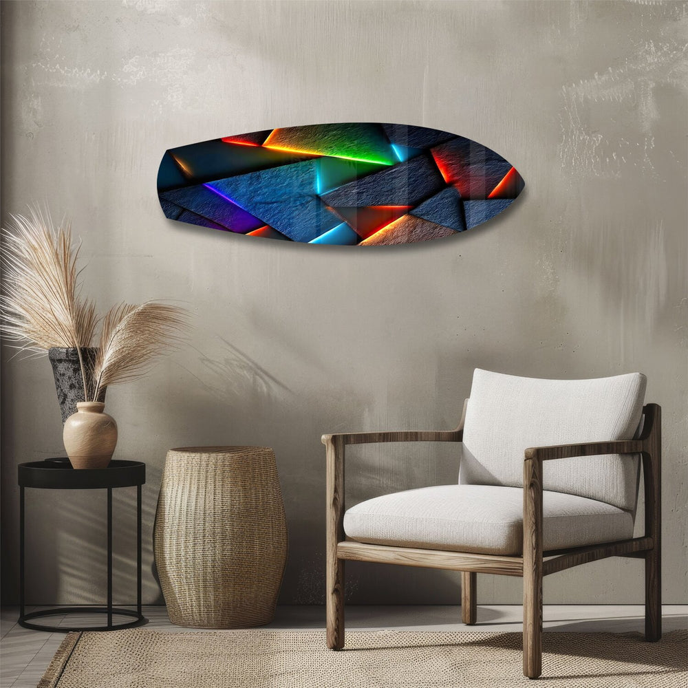 Neon Geometric Stone Abstract Glass Wall Art.