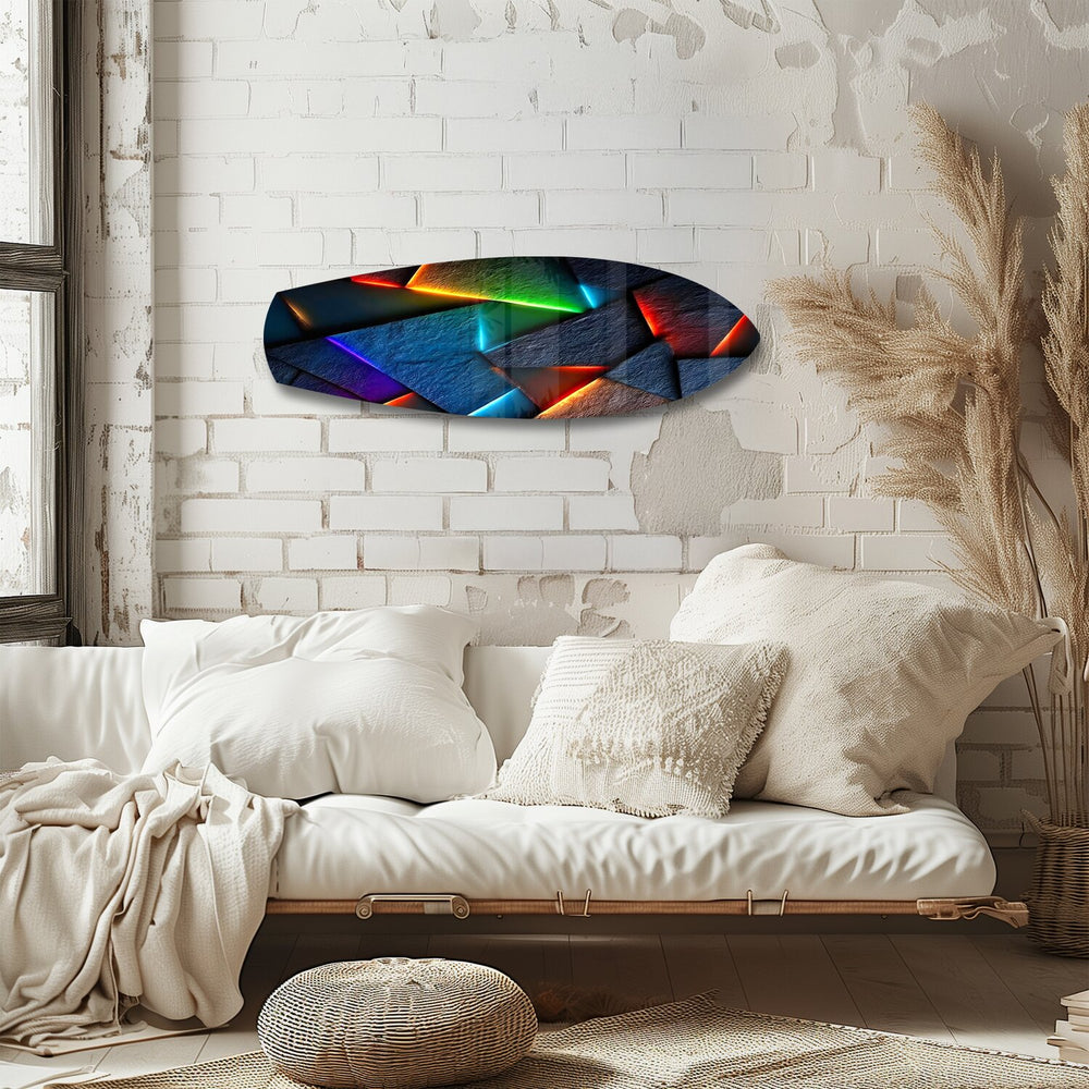 Neon Geometric Stone Abstract Glass Wall Art.