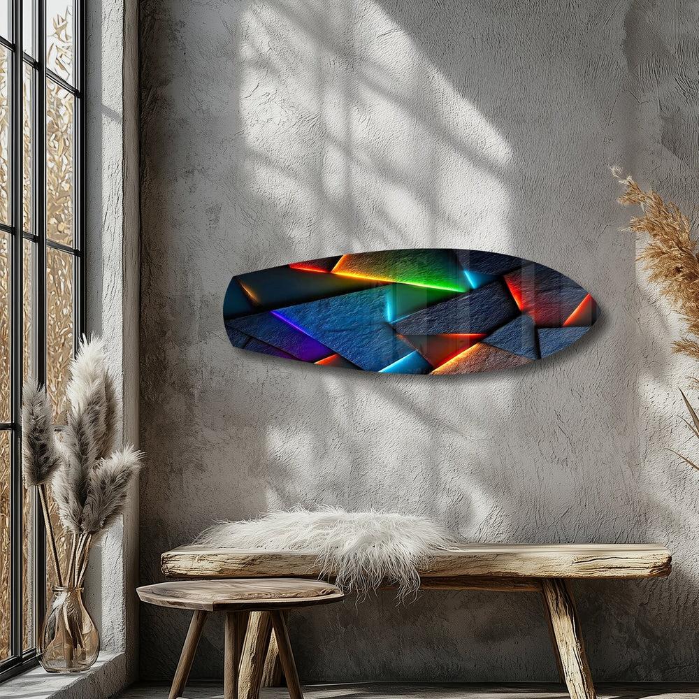 Neon Geometric Stone Abstract Glass Wall Art.