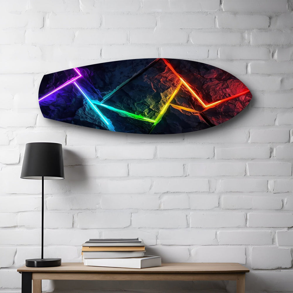 Neon Rainbow Lines Stone Abstract Glass Wall Art.