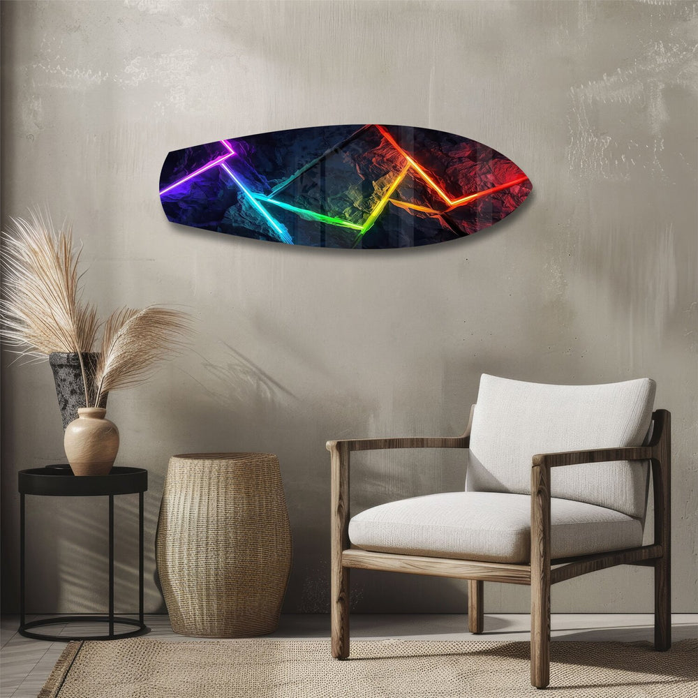Neon Rainbow Lines Stone Abstract Glass Wall Art.
