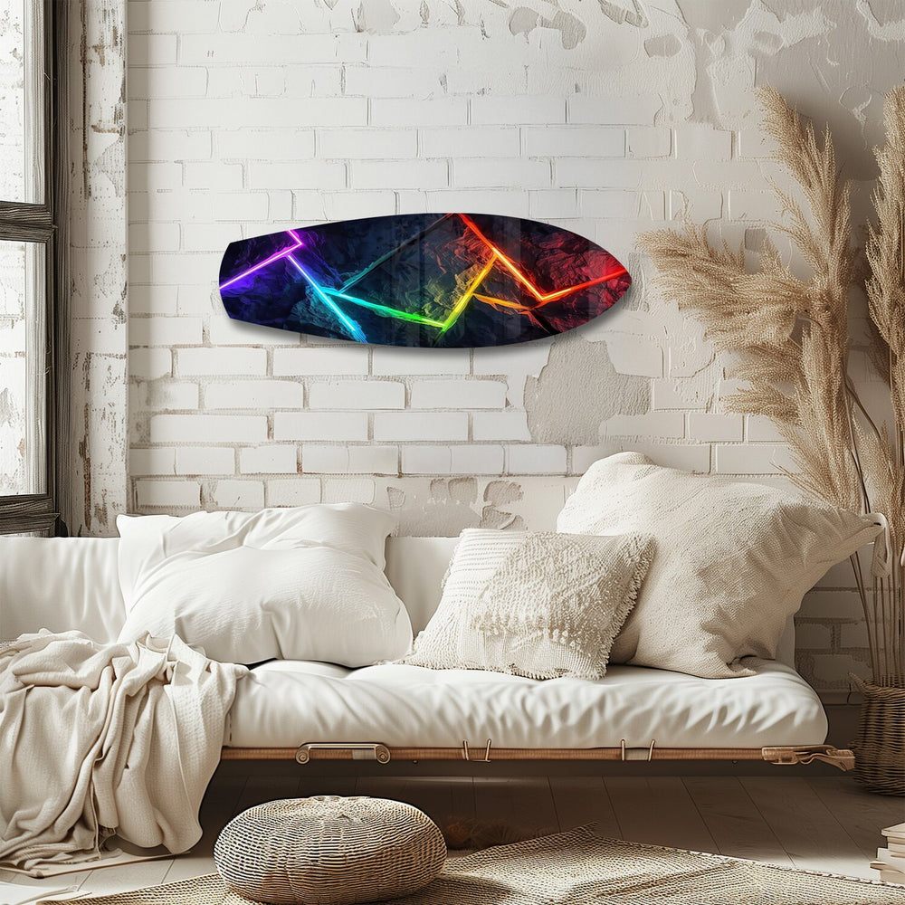 Neon Rainbow Lines Stone Abstract Glass Wall Art.