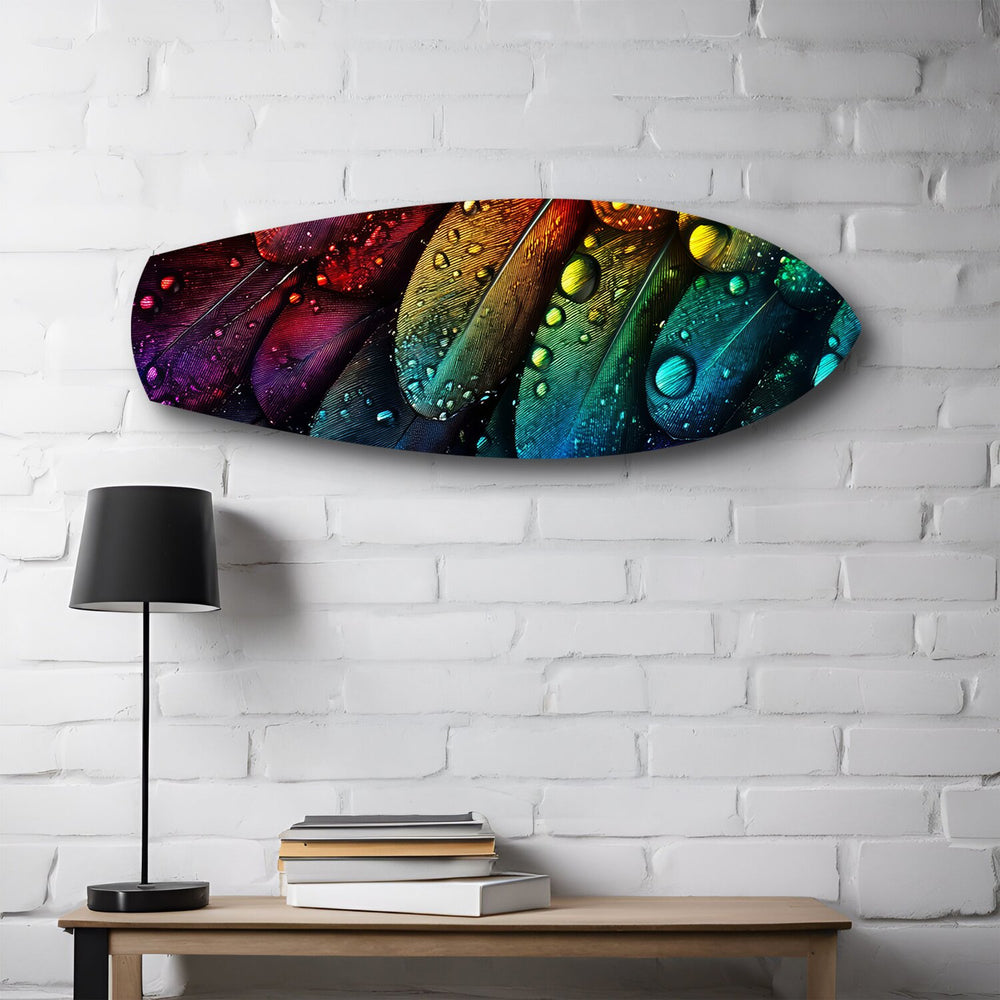 Rainbow Feather Macro Glass Wall Art.