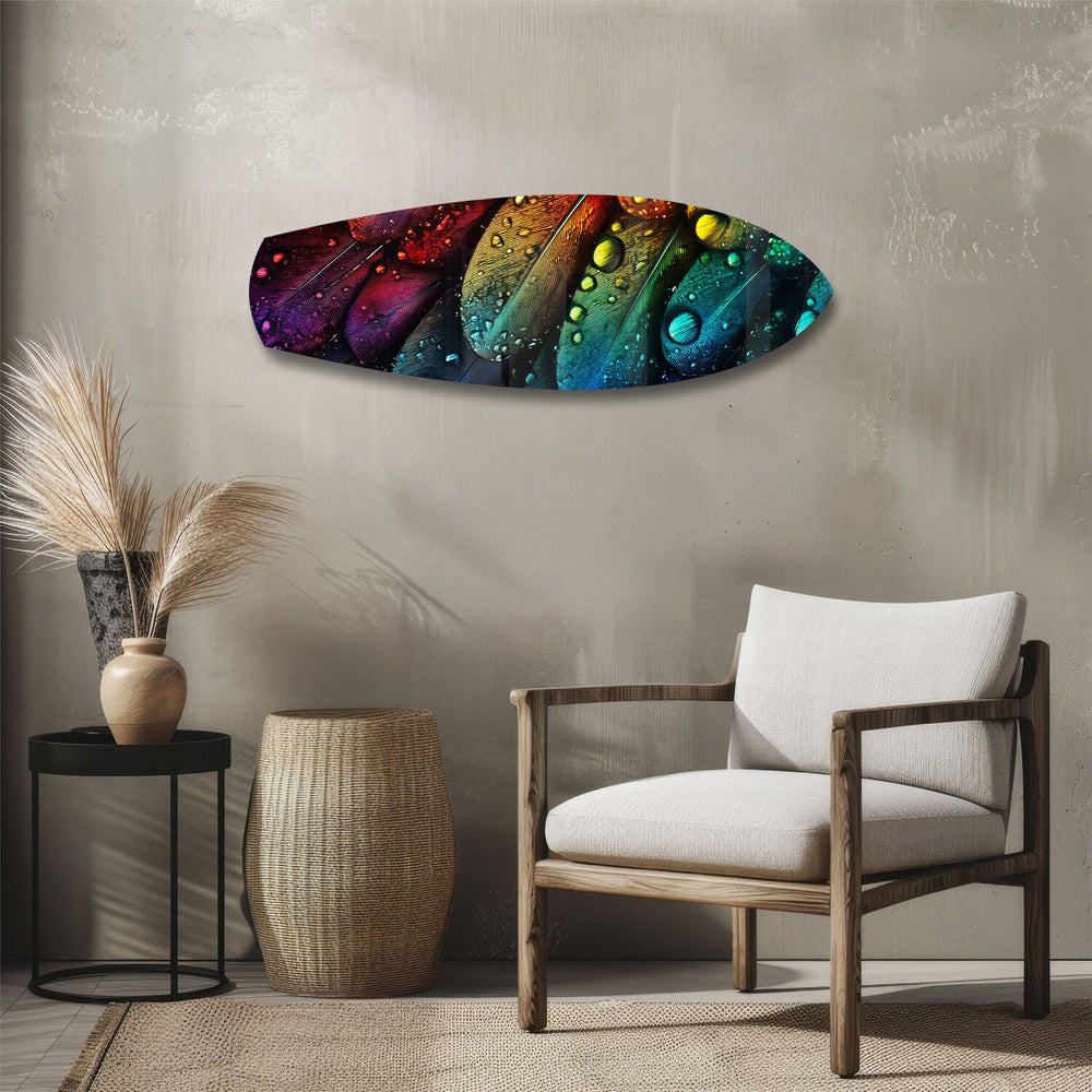 Rainbow Feather Macro Glass Wall Art.