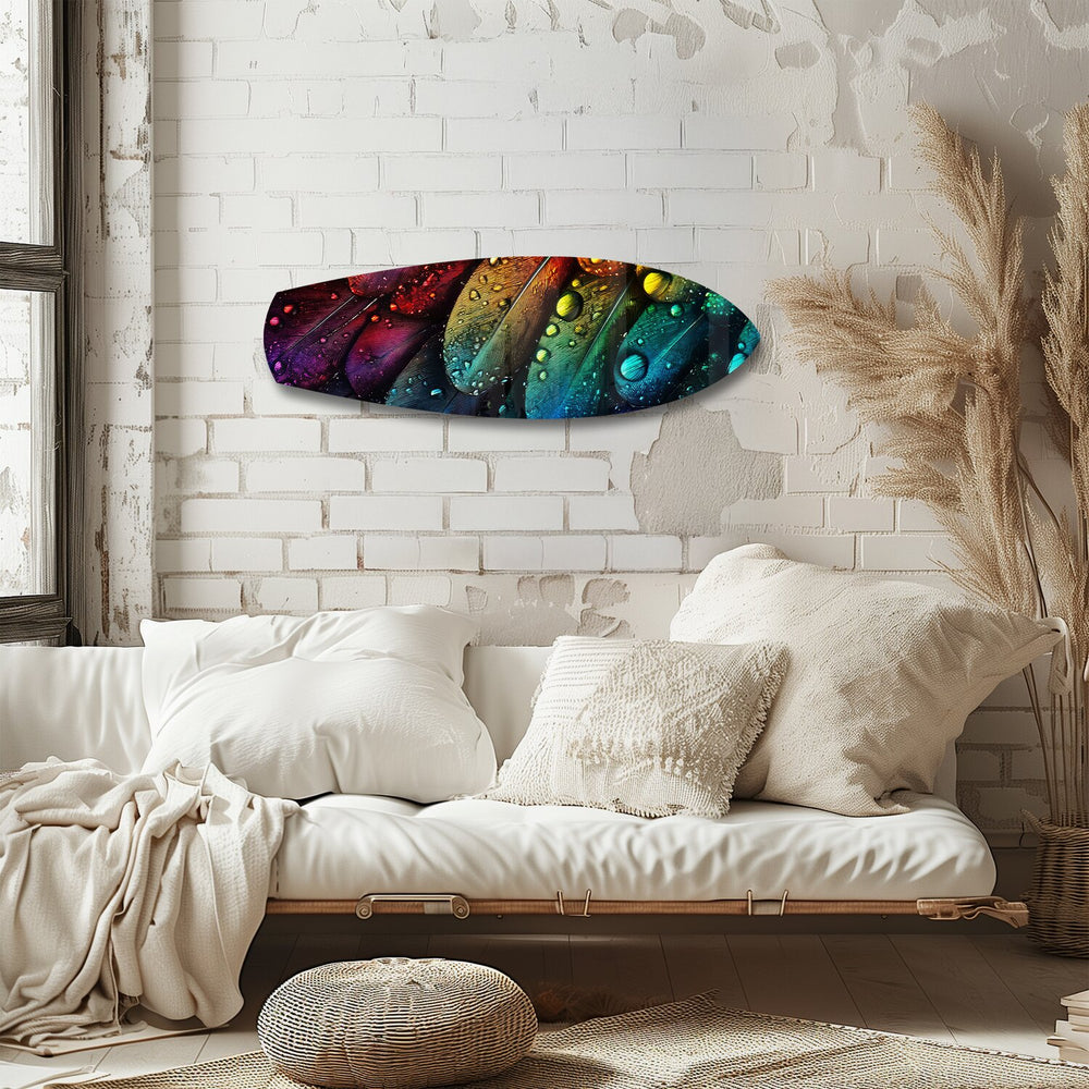 Rainbow Feather Macro Glass Wall Art.